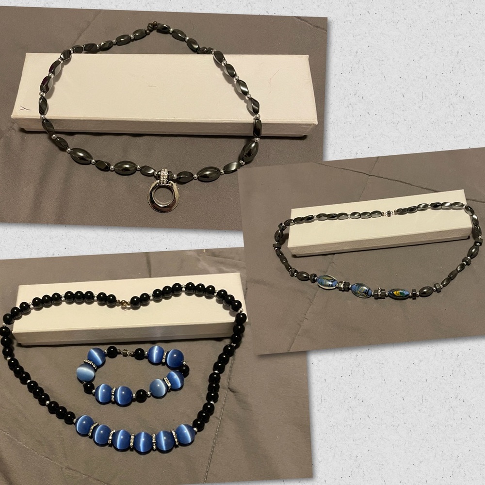 BUNDLE Elegant Black and Blue Beaded Necklace Set, 2 beaded necklaces